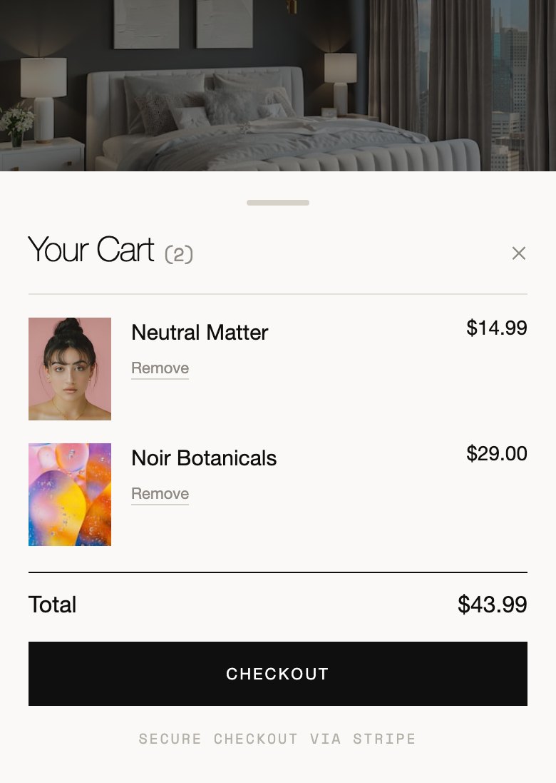 Mobile cart shown as a bottom sheet with line items and a checkout button.