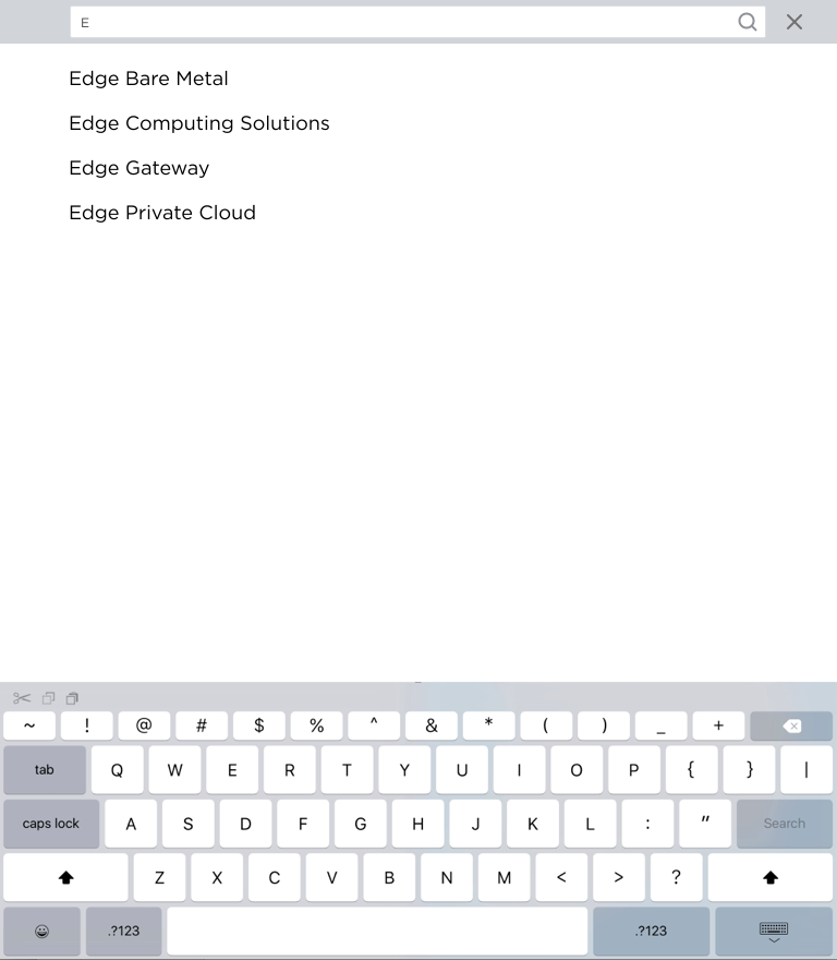 Search overlay after typing a single letter, showing matching product suggestions
