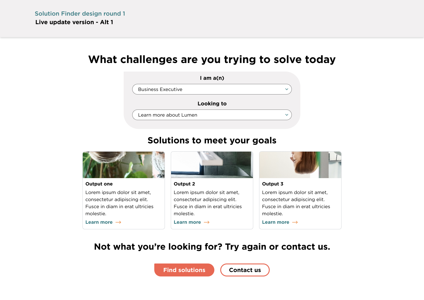 Direction B: both questions collapsed into two stacked dropdowns inside a single card, with results below